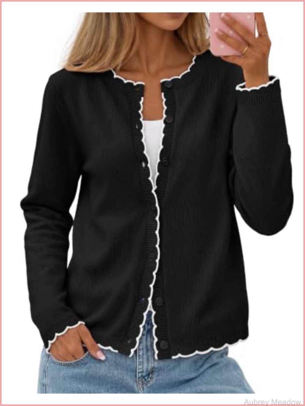 MEROKEETY Open Front Cardigan Sweater Long Sleeve Button Up Crewneck Knit